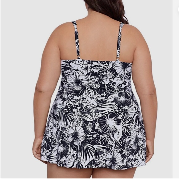 Swim Solutions Women's Fly Away Floral Swim Dress Swimsuit Black White Size 24W - Picture 3 of 3